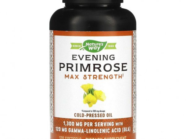 Nature's Way, примула вечерняя, масло холодного отжима, максимальная сила, 1300 мг, 120 капсул