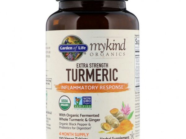 Garden of Life, MyKind, органический, сильный препарат куркумы, воспалительный ответ, 120 веганских таблеток