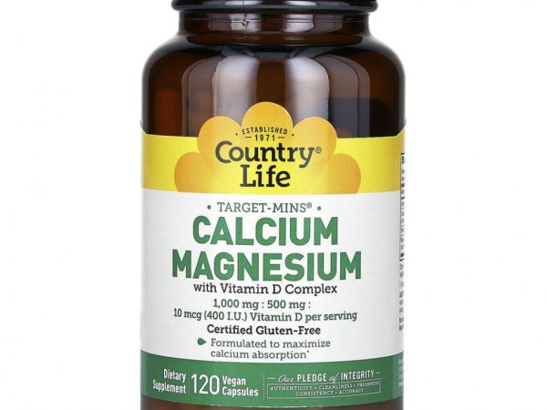 Country Life, Target-Mins, кальций и магний с комплексом витаминов D, 120 веганских капсул