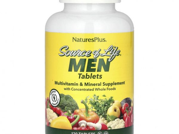 NaturesPlus, Source of Life, не содержащая железа поливитаминная и минеральная добавка с концентратами цельных продуктов для мужчин, 120 таблеток