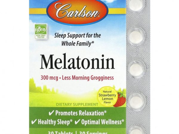 Carlson, Melatonin, Natural Strawberry Lemon , 300 mcg, 30 Tablets