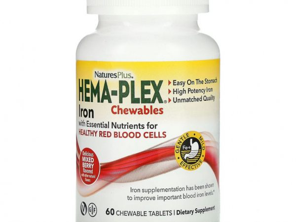 NaturesPlus, Hema-Plex, ягодное ассорти, 60 жевательных пастилок