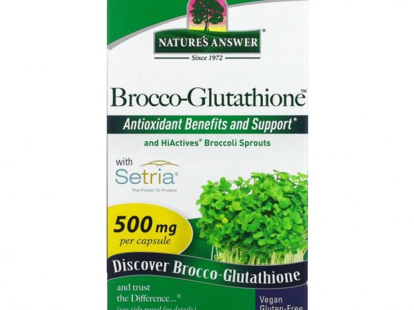 Nature's Answer, Brocco-Glutathione, средство с брокколи и глутатионом, 500 мг, 60 растительных капсул
