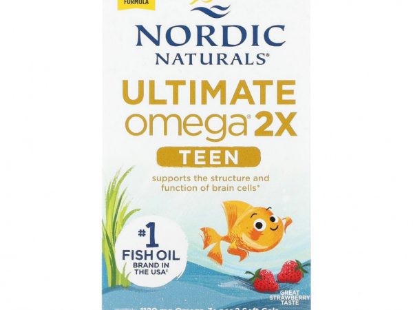 Nordic Naturals, Ultimate Omega 2X Teen, для подростков от 12 до 18 лет, со вкусом клубники, 60 мини-капсул