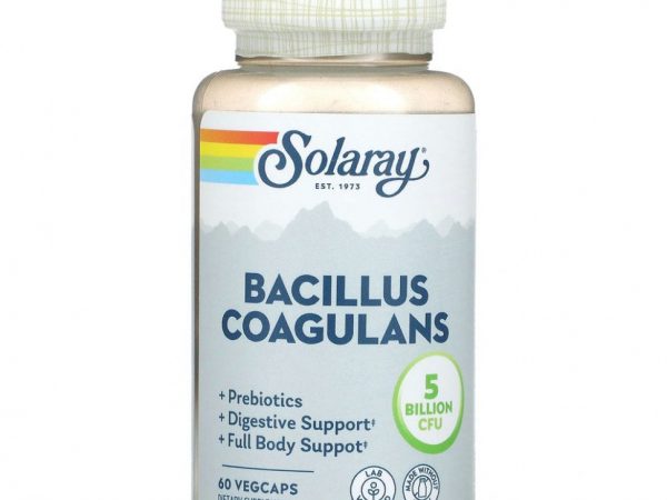 Solaray, бактерии бациллус коагуланс (B. coagulans), 2,5 млрд жизнеспособных клеток, 60 вегетарианских капсул