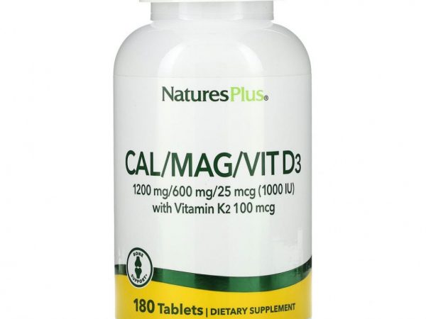 NaturesPlus, комплекс с кальцием, магнием, витаминами D3 и К2, 180 таблеток