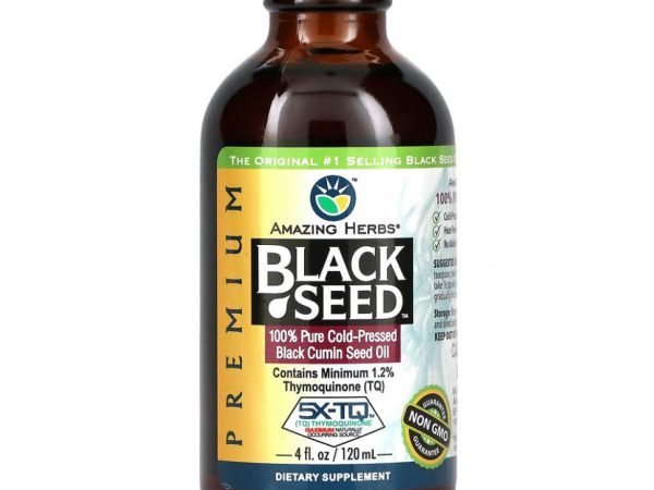 Amazing Herbs, Black Seed, на 100% чистое масло холодного отжима из семян черного тмина, 120 мл (4 жидк. унции)