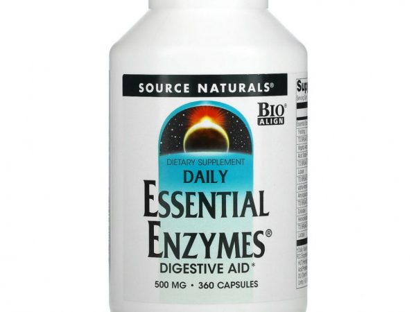 Source Naturals, Daily Essential Enzymes, пищеварительные ферменты для ежедневного использования, 500 мг, 360 капсул