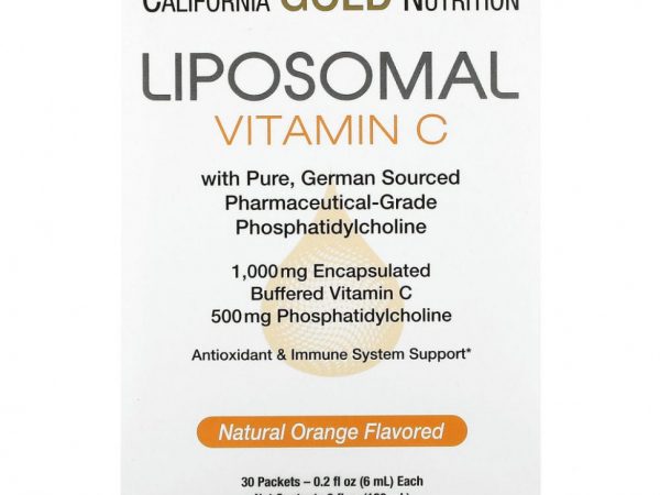 California Gold Nutrition, липосомальный витамин C, со вкусом натурального апельсина, 1000 мг, 30 пакетиков по 5,7 мл (0,2 унции) каждый