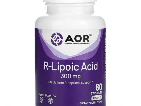 Advanced Orthomolecular Research AOR, R-липоевая кислота, 300 мг, 60 растительных капсул