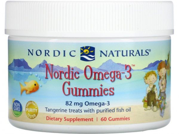Nordic Naturals, Жевательные конфеты Nordic Omega-3 со вкусом мандарина, 82 мг, 60 жевательных конфет