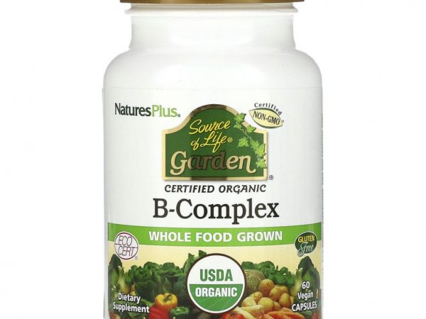 NaturesPlus, Source of Life Garden, сертифицированный органический комплекс витаминов группы B, 60 растительных капсул