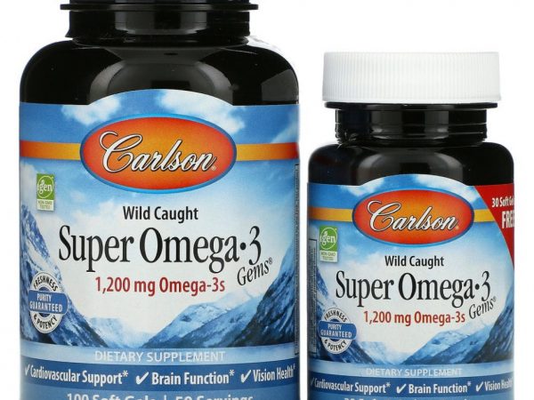 Carlson Labs, Wild Caught Super Omega-3 Gems, высокоэффективная омега-3 из морской рыбы, 600 мг, 100 плюс 30 капсул