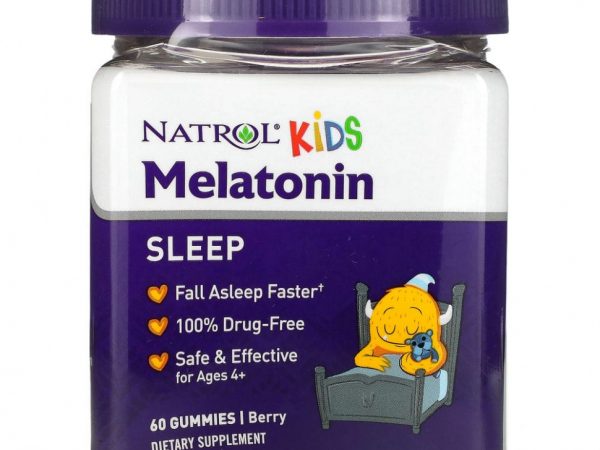 Natrol, Kids, мелатонин, для детей от 4 лет, ягодный вкус, 60 жевательных конфет