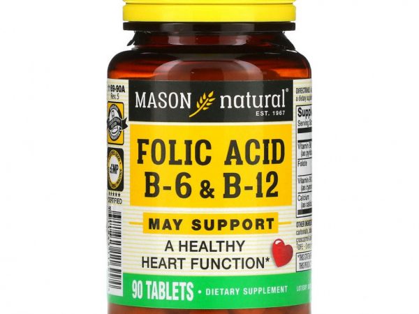 Mason Natural, Фолиевая кислота, B6 и B12, 90 таблеток