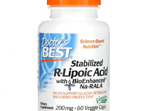 Doctor's Best, стабилизированная R-липоевая кислота с BioEnhanced Na-RALA, 200 мг, 60 вегетарианских капсул