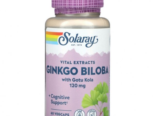 Solaray, Vital Extracts, гинкго билоба с готу кола, 120 мг, 60 растительных капсул