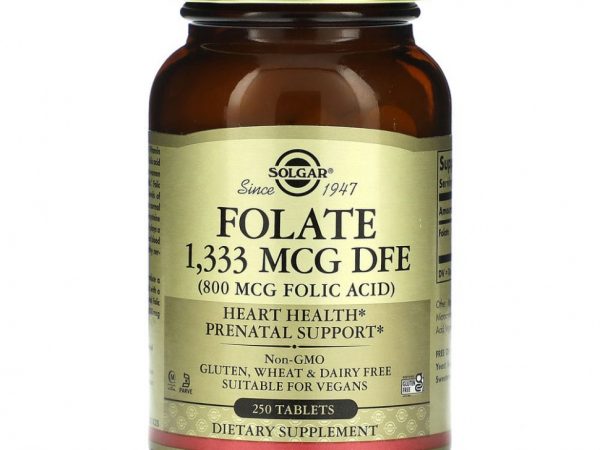 Solgar, фолиевая кислота, 1333 мкг фолиевого эквивалента, 250 таблеток