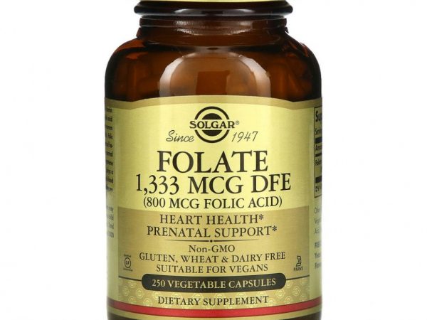 Solgar, фолат, 800 мкг, 250 вегетарианских капсул