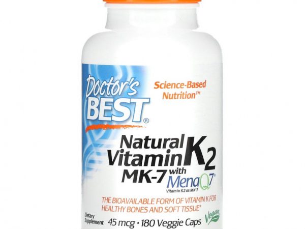 Doctor's Best, натуральный витамин K2 MK-7 с MenaQ7, 45 мкг, 180 вегетарианских капсул