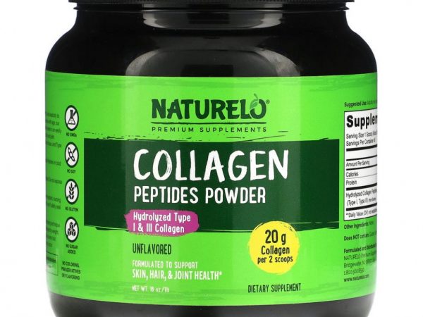 NATURELO, Порошок из пептидов коллагена, без добавок, 1 фунт (16 унций)