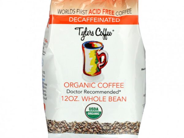 Tylers Coffees, Органический кофе, цельные зерна, без кофеина, 12 унций