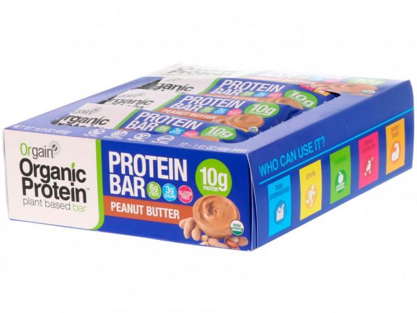Orgain, Органический батончик на растительной основе, арахисовое масло, 12 батончиков, 40 г (1,41 унции) каждый