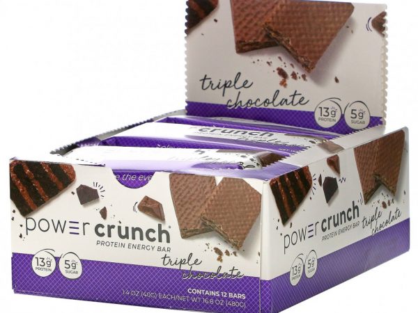 BNRG, Протеиновый энергетический батончик Power Crunch, оригинальная рецептура, тройной шоколад, 12 батончиков, 40 г (1,4 унции) каждый