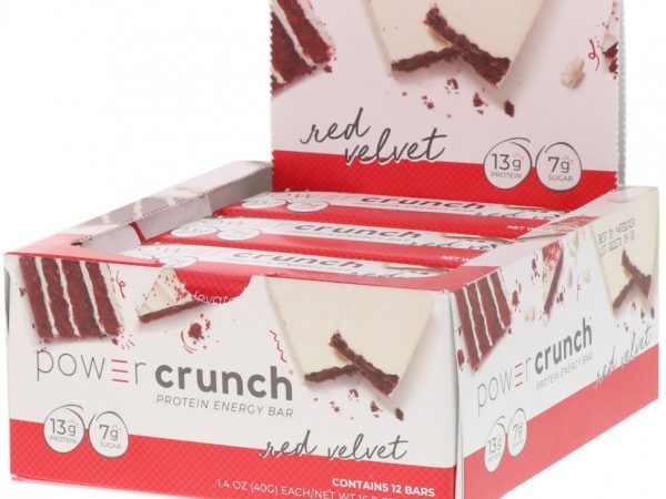 BNRG, Power Crunch, протеиновый энергетический батончик, со вкусом торта «Красный бархат», 12 батончиков, 40 г (1,4 унции) каждый