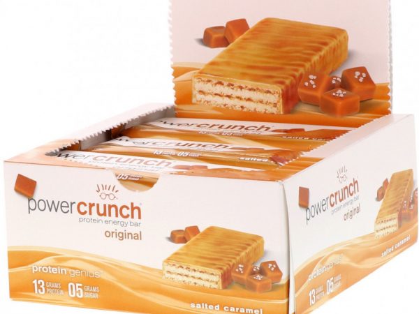 BNRG, Протеиновый энергетический батончик Power Crunch, оригинальная рецептура, соленая карамель, 12 батончиков, 40 г каждый