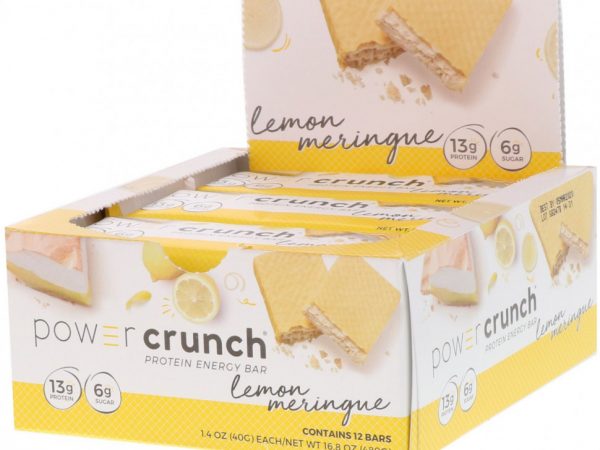 BNRG, Power Crunch, протеиновый энергетический батончик, лимонная меренга, 12 батончиков, 40 г (1,4 унции) каждый