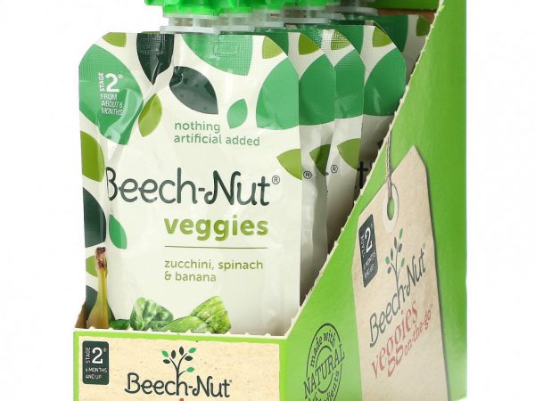 Beech-Nut, Veggies, цукини, этап 2, шпинат и банан, 12 пакетиков по 99 г (3,5 унции)