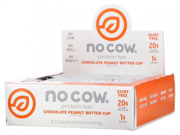 No Cow, Protein Bar, шоколадный батончик с арахисовым маслом, 12 батончиков, 60 г (2,12 унции) каждый