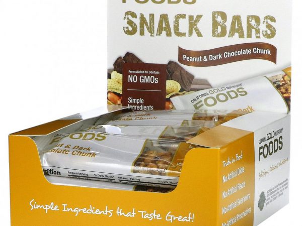 California Gold Nutrition, Foods, батончики с арахисом и кусочками черного шоколада, 12 штук, 40 г (1,4 унции) каждый