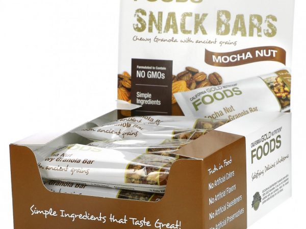 California Gold Nutrition, Foods, жевательные батончики-мюсли с мокко и орехами, 12 шт., по 40 г (1,4 унции) каждый