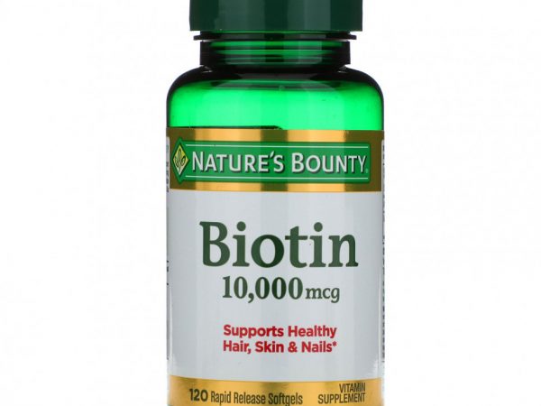 Nature's Bounty, Биотин, 10,000 мкг, 120 желатиновых капсул с быстрым высвобождением