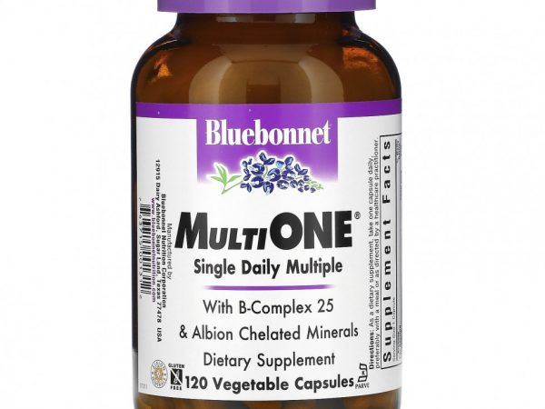 Bluebonnet Nutrition, Мультивитамины Multi One, для ежедневного употребления, 120 растительных капсул