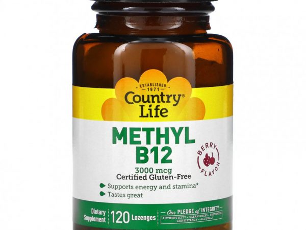 Country Life, Метил B12, ягодный, 3000 мкг, 120 пастилок