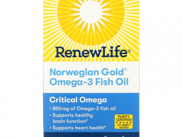 Renew Life, Рыбий жир с омега-3 Norwegian Gold, 850 мг, 120 капсул с кишечнорастворимой оболочкой