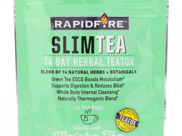 RAPIDFIRE, SlimTea, 14-дневный курс детоксикации на основе чая, Чай Матча, Настоящий лимонный вкус, 14 чайных пакетиков