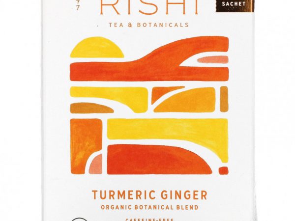 Rishi Tea, органическая растительная смесь, куркума и имбирь, без кофеина, 15 пакетиков, 49,5 г (1,74 унции)