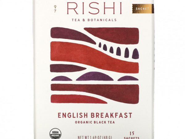 Rishi Tea, Органический черный чай, английский завтрак, 15 пакетиков, 48 г (1,69 унции)