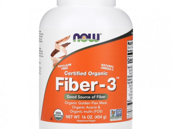 NOW Foods, Сертифицированный органический продукт, Fiber-3, порошок, 454 г (16 унций)