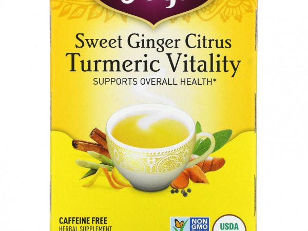 Yogi Tea, Sweet Ginger Citrus Turmeric Vitality, без кофеина, 16 чайных пакетиков, 1,12 унции (32 г)