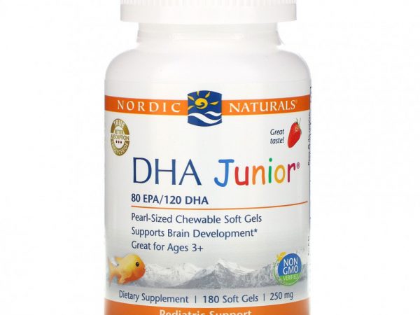 Nordic Naturals, ДГК Junior, клубника, для детей старше 3 лет, 62.5 мг, 180 мягких желатиновых капсул