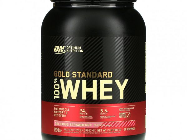 Optimum Nutrition, Gold Standard, 100% Whey, со вкусом клубники, 907 г (2 фунта)