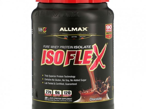 ALLMAX Nutrition, Isoflex, чистый изолят сывороточного протеина (фильтрация ИСП частицами, заряженными ионами), со вкусом шоколада, 907 г (32 унции)