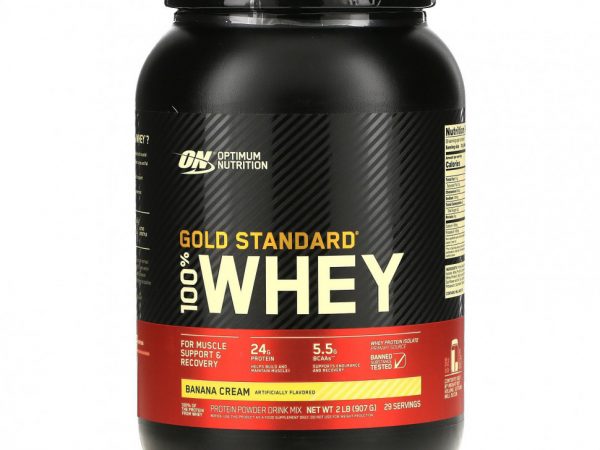 Optimum Nutrition, Gold Standard, 100% сыворотка, со вкусом бананового крема, 907 г (2 фунта)