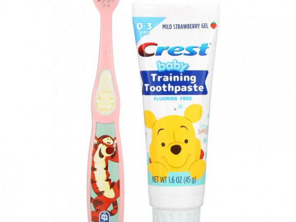Crest, набор с зубной пастой для обучения детей, мягкая щетина, для детей от 0 до 3 лет, Винни Пух, нежная клубника, 1 набор