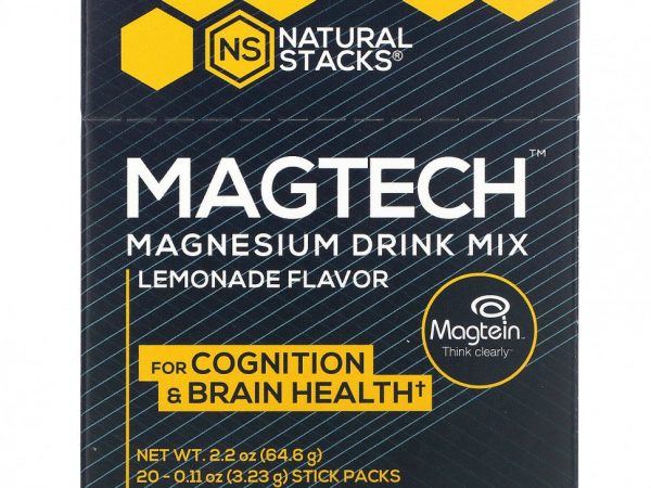 Natural Stacks, MagTech, Смесь для приготовления напитков с магнием, лимонад, 20 пакетиков в стиках по 3,23 г (0,11 унции) каждый